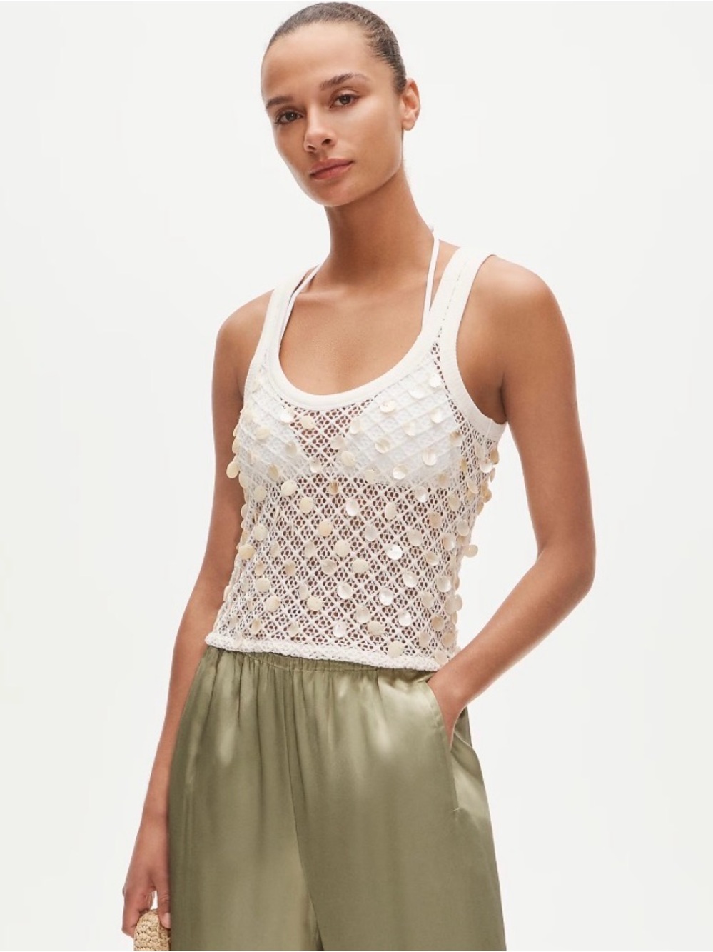 Crochet shell-embroidered tank top